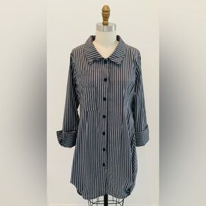 Comfy USA Tokyo Shirt Tunic/Dress Poplin Gray and White Stripes Tailored Edgy M